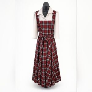 Feb - Fredes Burgundy Plaid Long Sleeve Dress Modest